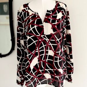Sanctuary Black,White & Burgundy Abstract Print Top NWOT